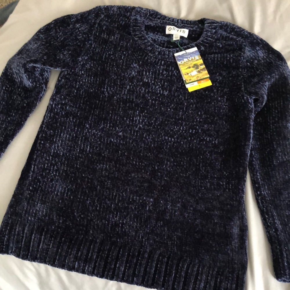 New Never Worn 
Orvis Blue Crewneck Sweater Plush Chenille